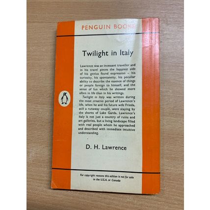 1962 D H LAWRENCE "TWILIGHT IN ITALY" FICTION PAPERBACK BOOK (P2)