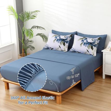 Dobuyly Blue King Size Comforter Set 7 Piece Bed in a Bag King, Blue Floral Prin