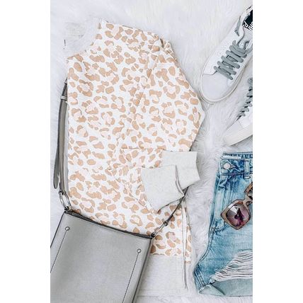 Leo Round Neck Long Sleeve Leopard Print Loose Fit Sweatshirt