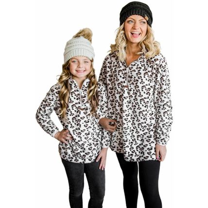 White Family Matching Mom's Leopard Quarter Zip Fleece Sweatshirt