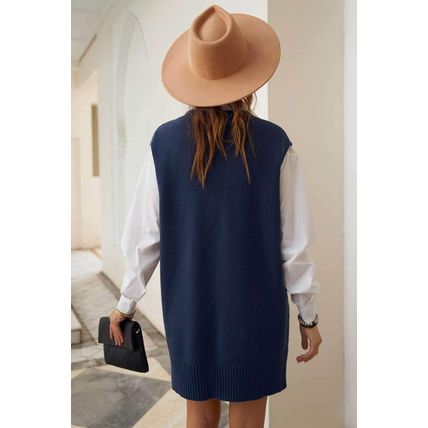 Dark Blue Knit Vest Pullover Sweater