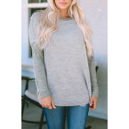 Gray Exposed Seam Patchwork Long Sleeve Top