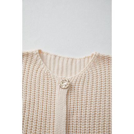 White Solid Textured Knit Side Pockets Buttoned Sweater Vest