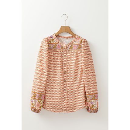 Multicolour Boho Floral Mixed Print Puff Sleeve Shirt