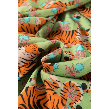 Green Tiger Floral Printed Collared V Neck Casual Shirt