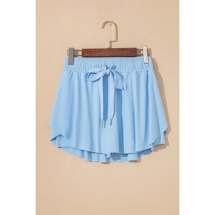 Sky Blue Drawstring High Waist Lined Tennis Skorts