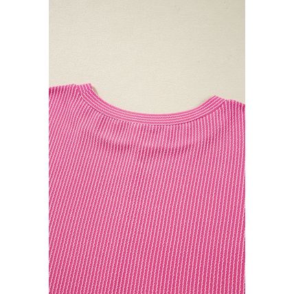 Bonbon Spiral Ribbed Exposed Seam Detail Plus Size Long Sleeve Top