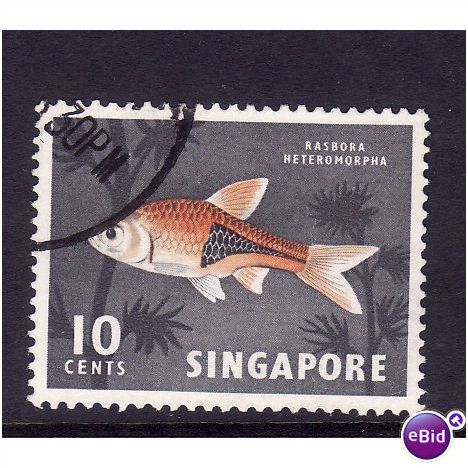 SINGAPORE 1962 10c HARLEQUIN FISH SG 69 FINE USED