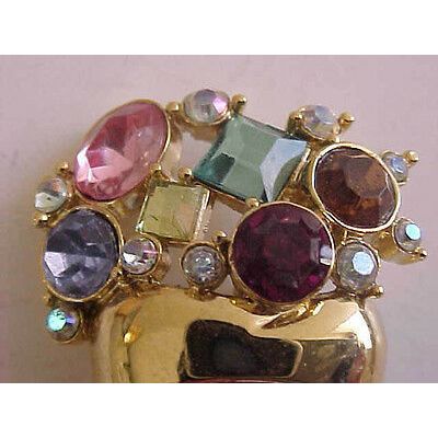 Christmas Stocking Pin Multi Color Rhinestone Enamel Holiday Sock Pin Gold 2"