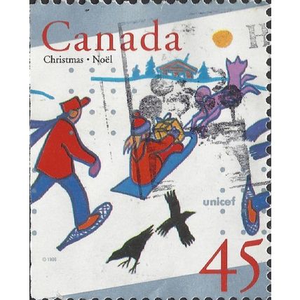 CANADA, CHRISTMAS, Dogsleigh, UNICEF, blue 1996, 45c