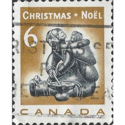 CANADA, CHRISTMAS, Eskimo mother and child, by Shaqu Mannumi , brown 1968, 6c