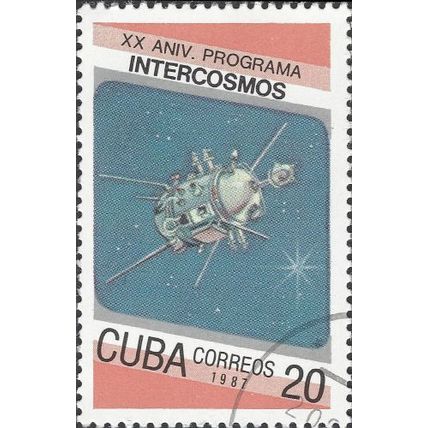 CUBA, SPACE, Cosmos 93 satellite, blue & pink 1987, 20c