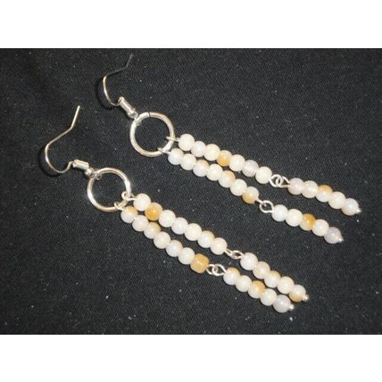 Delicate coffee and cream colour two strand glass long dangle earrings