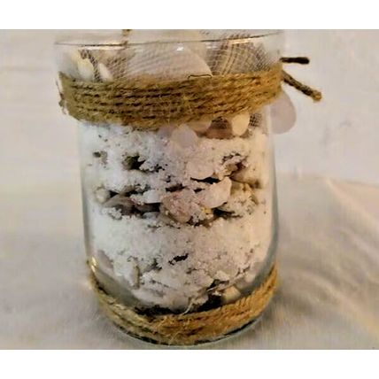Nautical Beach Theme Glass Jar W/Seashells, Sand & Twine Handmade Artisan Decor