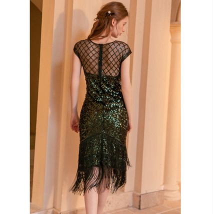 Womens Flapper Dresses Vintage 1920s Sequin Fringed Tassels Cocktail Party Dress