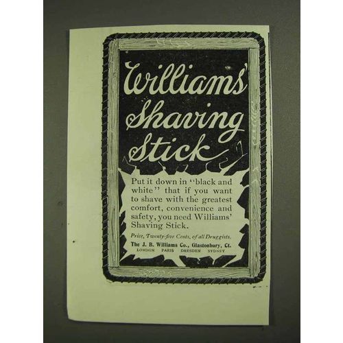 1903 Williams' Shaving Stick Ad - In Black and White