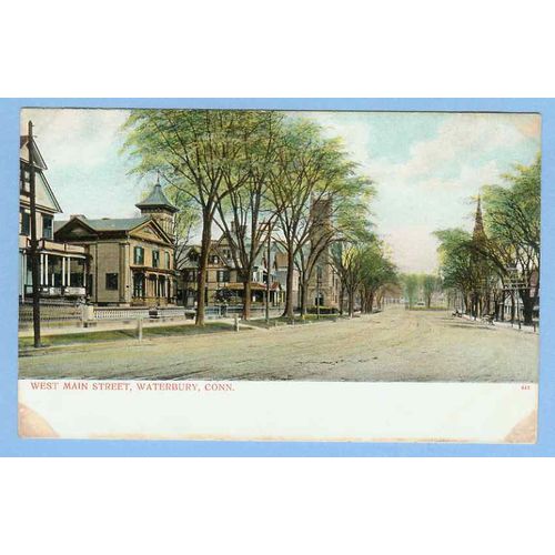 CT Waterbury West Main St Tree Lined Street Scene Unpaved Road w/Old Build~695