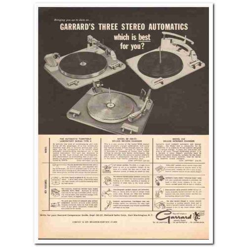 GARRARD SALES CORP 1961 Three Stereo Automatic Turntables vintage ad
