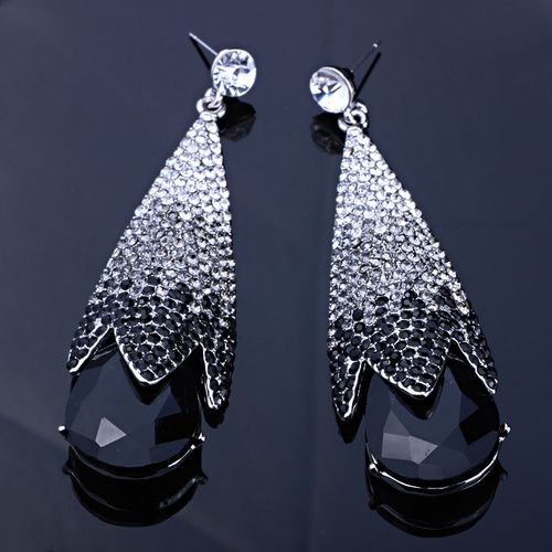 Water Drop Crystal Earrings - Black