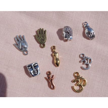 9 Mixed Spiritual Celestrial Metaphysical Charms Double Sided Hamsa Goddess Om