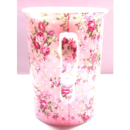 Ditsy Rose Mug Fine China Pink Roses on a Pink Background 10 CM