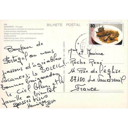 Sesimbra Portugal postcard posted 1987 VGC