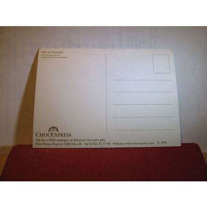 WALL OF CHOCOLATE unused postcard by ChocExpress dated 1999 =