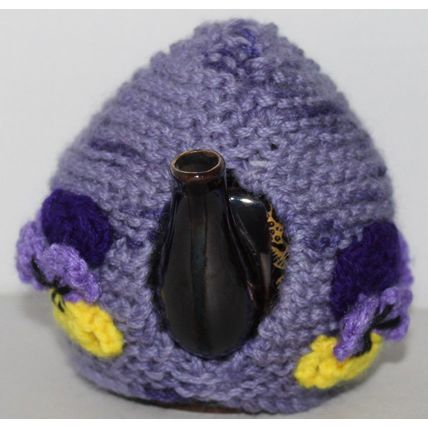 Hand Knitted 1 Cup Tea Cosy Decorated with Violas/Heartsease- Made in Australia