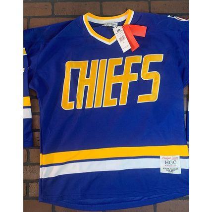 SLAPSHOT Chiefs (Hanson) Headgear Classics Hockey Blue Jersey ~Never Worn~ XL