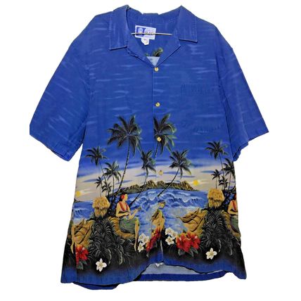 Vtg Styled by RJC Hawaiian Shirt Surfing Longboard Aloha S/S Men’s XL Hula Girl