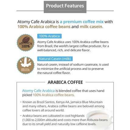 2 Atomy 50 Sticks Cafe Arabica Instant coffee Arabica Coffee & Natural Casein