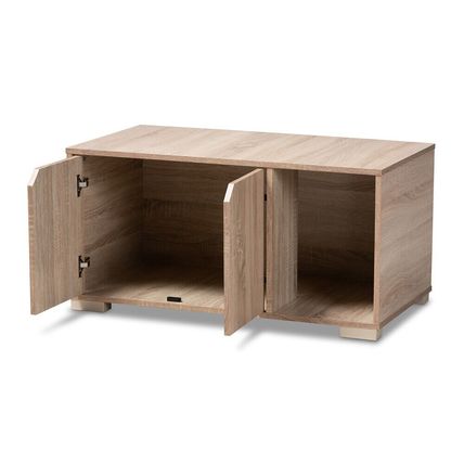Cat Litter Box Cover Cat House Side End Table Furniture Oak Walnut Brown 2-Door