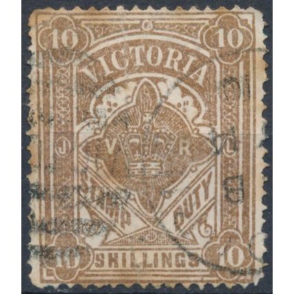 Stamp Duty: 10s - V over Crown Upright - P12½ - Victoria Revenue 1884 - Damaged
