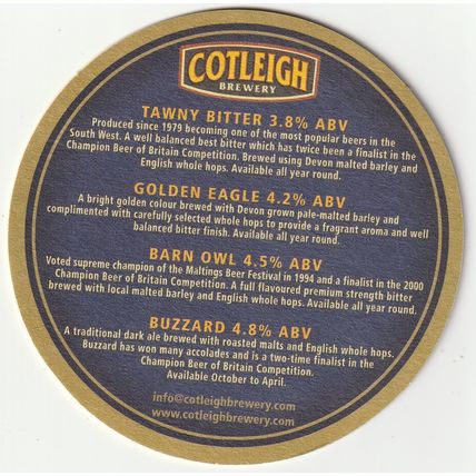 BEER MAT - COTLEIGH BREWERY - VARIOUS BEERS - (Cat No 037) - (2005)