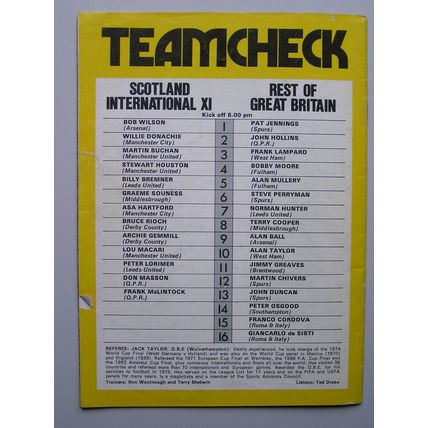 Alan Mullery Testimonial 22/03/1975 - Old England v Ex Fulham & Scotland X1 v GB