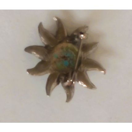 Peking Glass Brooch Blue Star Cabochon with Blue Crystal Stones Vintage Pin