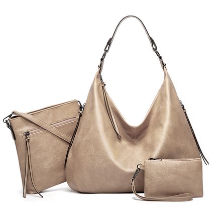 Women Shoulder Bags Tote Satchel Hobo 3pcs Purse Set Grey