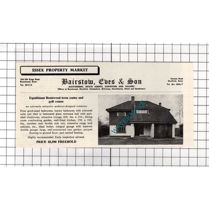 Brentwood Essex House Sale Advert - 1964 Cutting