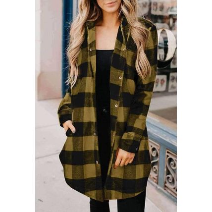 Turn-down Collar Plaid Shirt Coat For Women