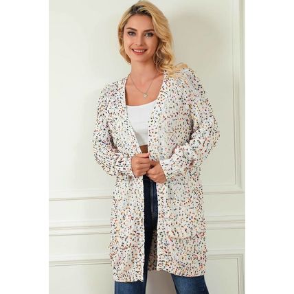 White Rainbow Popcorn Speckles Open Front Cardigan