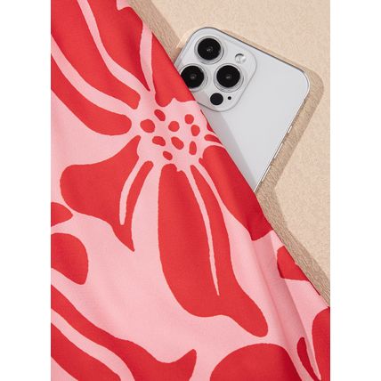 Red Boho Floral Short Sleeve V Neck Buttoned Shirred Waist Long Dress