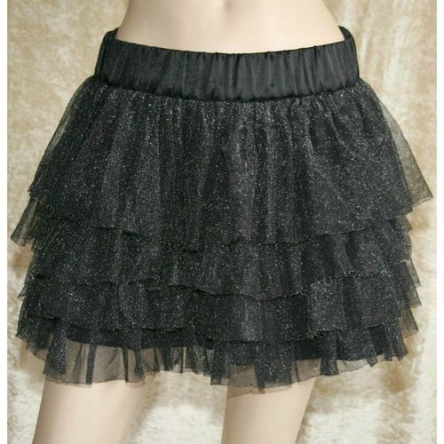 Black Silver Glitter Frill Net Mini Skirt Size 12 H & M