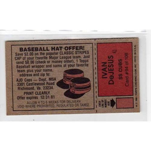 1981 Topps Scratch-Off Ivan DeJesus #94 baseball card –Scratchoffs-Cubs