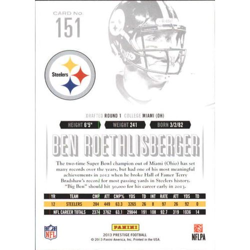 2013 Panini Prestige Football Ben Roethlisberger