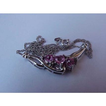 Estate Vintage 10k White Gold Diamond Pink Sapphire Pendant Necklace