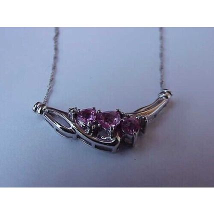 Estate Vintage 10k White Gold Diamond Pink Sapphire Pendant Necklace