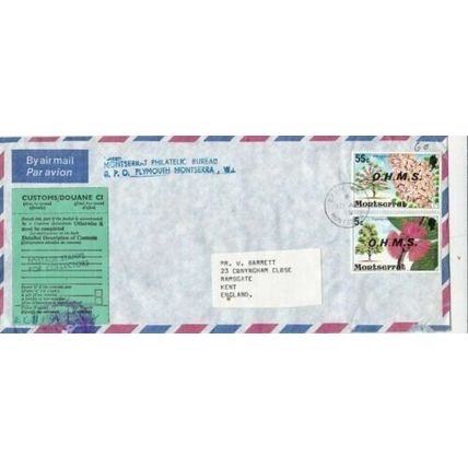 Montserrat 1979 Plymouth to Ramsgate UK O.H.M.S.Air Mail Cover typed VGC