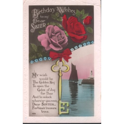 Vintage British PC 1939 - Birthday Wishes To My Dear Sister