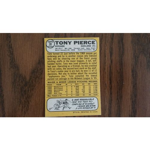1968 Topps Card # 038 Tony Pierce Very Good (3) Oakland Athletics