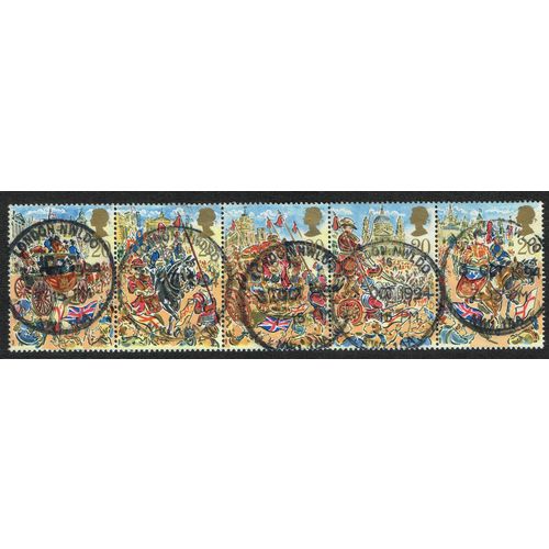 1989 Lord Mayors Show 20p Multicoloured Strip of 5 SG1457a FU